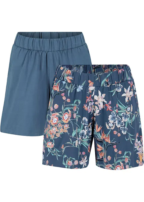 Baumwolljersey-Shorts mit Bequembund, 2er-Pack in blau von vorne - bonprix