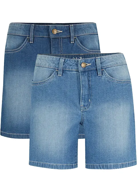 Jeansshorts Slim Fit Mid Waist, 2er Pack in blau von vorne - bonprix