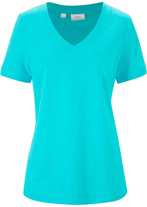 T-Shirt mit V-Ausschnitt in blau von vorne - bonprix