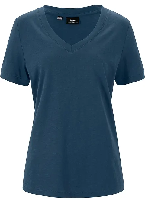 T-Shirt mit V-Ausschnitt in blau von vorne - bonprix