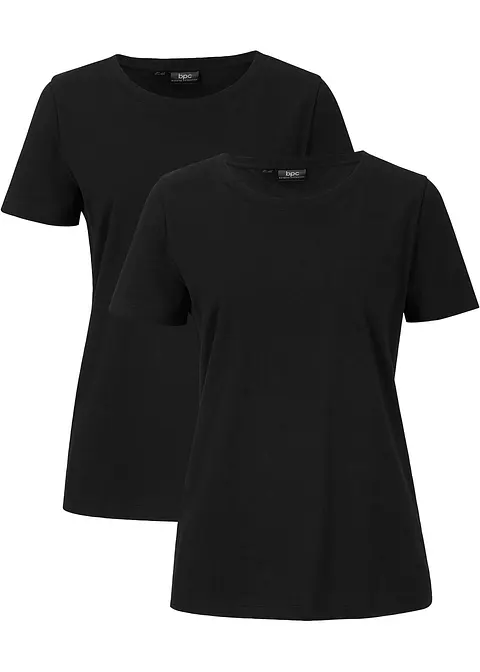 Kurzarmshirt (2er Pack) in schwarz von vorne - bonprix