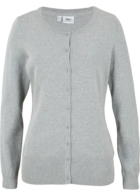 Basic Feinstrickjacke mit recycelter Baumwolle in grau von vorne - bonprix
