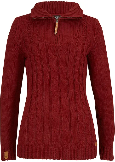 Troyer Pullover mit Zopfmuster in rot von vorne - bonprix