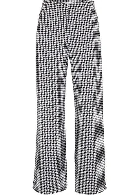 Stretch-Hose mit Hahnentrittmuster, Wide leg in schwarz von vorne - bonprix