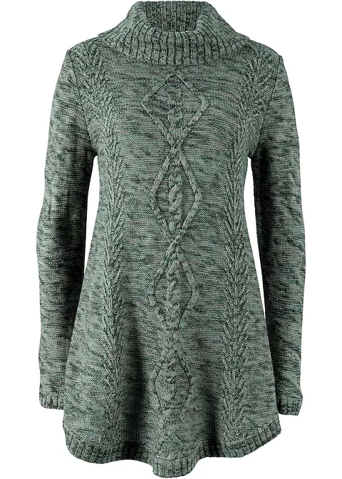 Poncho-Longpullover, Langarm in grün von vorne - bonprix