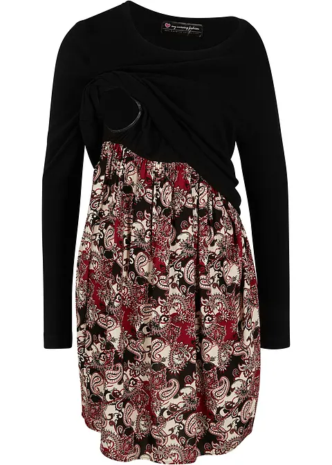 Umstand- und Stillkleid aus einer Materialkombination in schwarz von vorne - bonprix