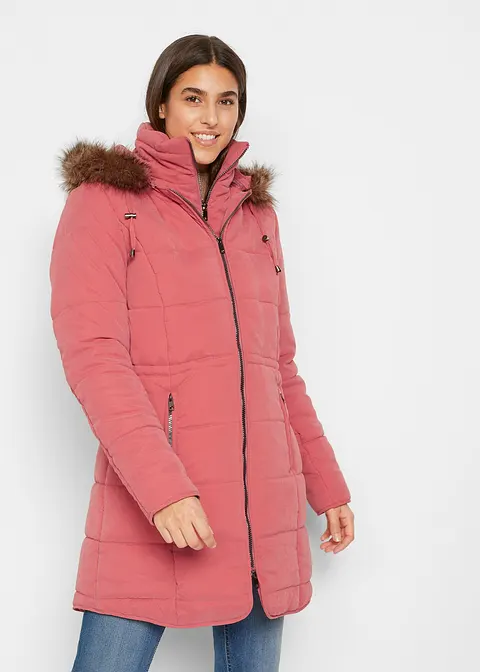 Steppjacke mit Kapuze, gefüttert in rosa von vorne (im Anschnitt) - bonprix