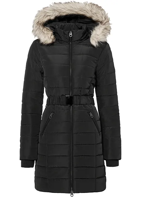 Steppjacke mit Gürtel in schwarz von vorne - bonprix