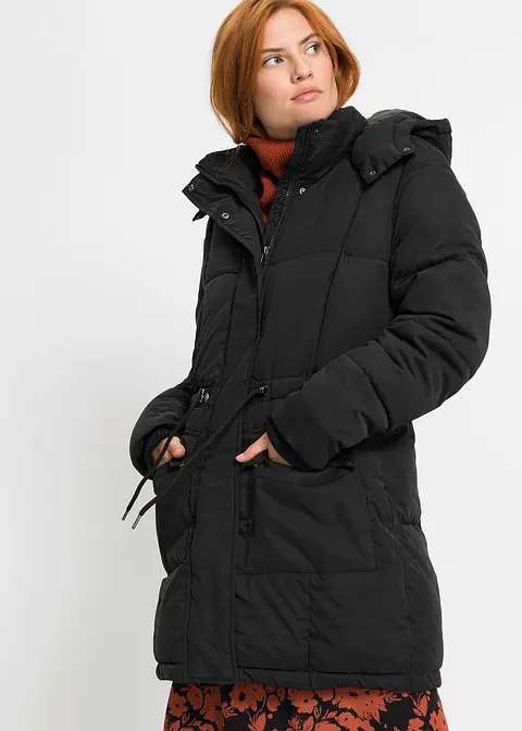 Winterjacke mit verstellbarem Taillenbündchen in schwarz von vorne (im Anschnitt) - bonprix