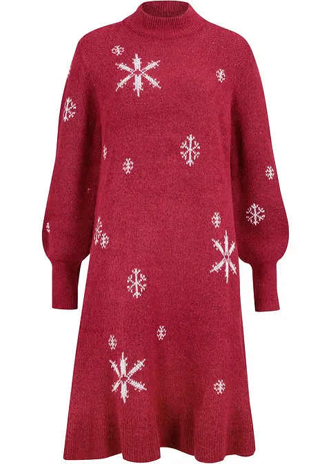 Strickkleid mit Schneeflocken-Print in rot von vorne - bonprix