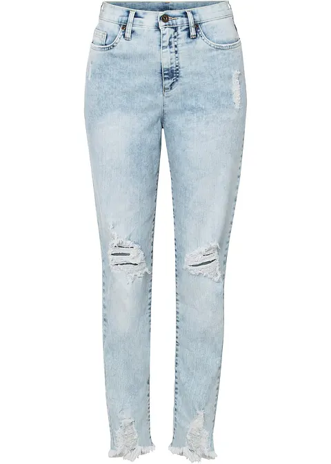 Mom-Jeans mit Destroy-Effekten in blau von vorne - bonprix