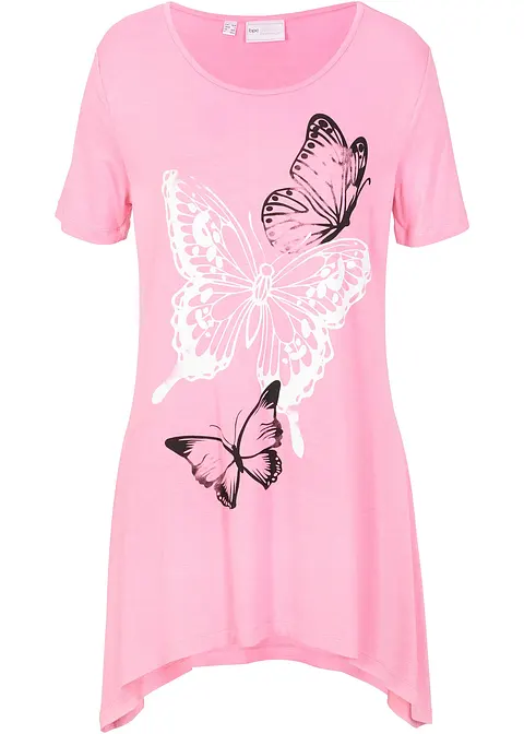 Longshirt mit Zipfel und Schmetterlingsmuster in pink von vorne - bonprix