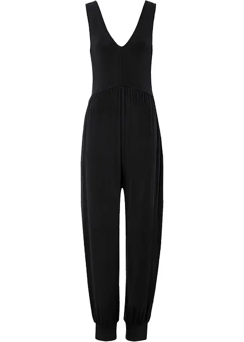 Jersey-Jumpsuit in schwarz von vorne - bonprix