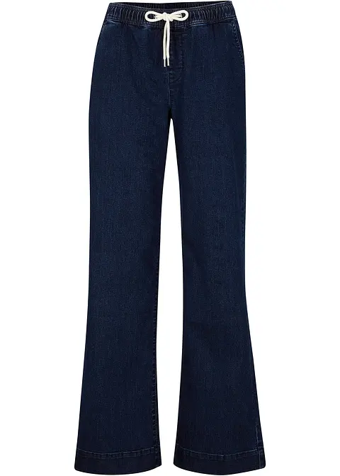 Wide Leg Jeans Mid Waist, Stretch in blau von vorne - bonprix