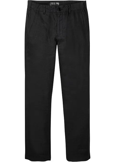 Regular Fit Leinen-Chinohose mit Komfortbund, Straight in schwarz von vorne - bonprix