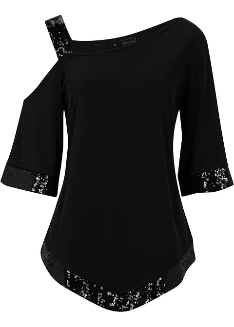 Tunika-Shirt mit Pailletten in schwarz von vorne - bonprix