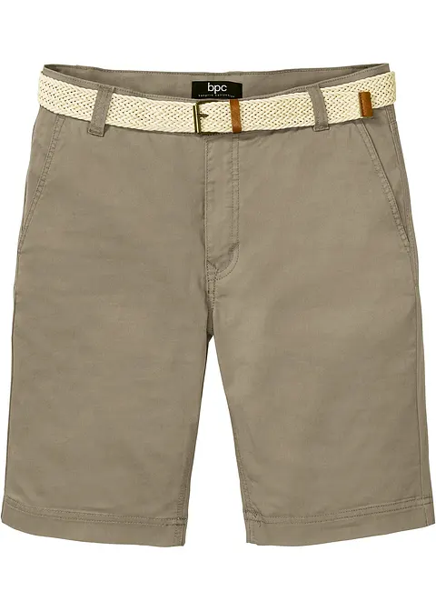 Stretch-Chino-Bermuda mit Gürtel, Regular Fit in beige von vorne - bonprix