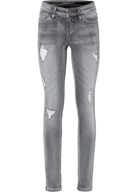 Skinny-Jeans mit Destroy-Effekten in blau von vorne - bonprix