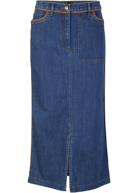 Jeansrock mit PU-Paspel in blau von vorne - bonprix