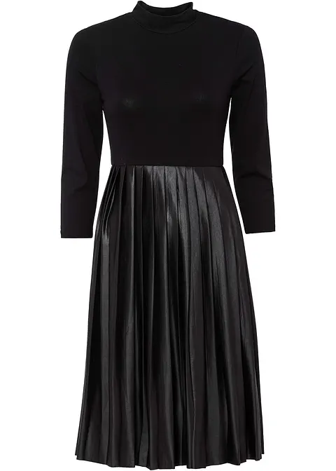 Jerseykleid mit Materialmix in schwarz von vorne - bonprix