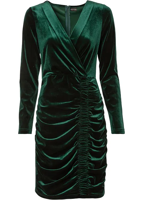 Samt-Kleid mit Raffung in grün von vorne - bonprix