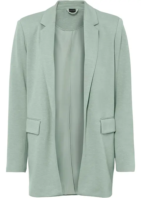 Langer Jersey-Blazer mit Taschen in grün von vorne - bonprix