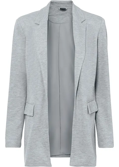 Langer Jersey-Blazer mit Taschen in grau von vorne - bonprix