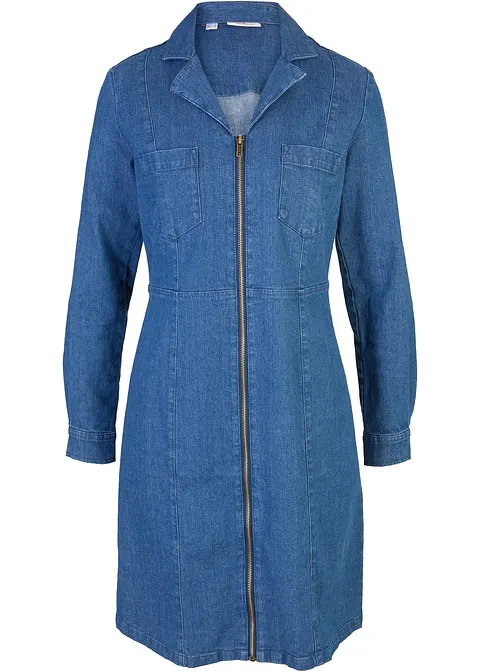 Jeanskleid, langarm in blau von vorne - John Baner JEANSWEAR