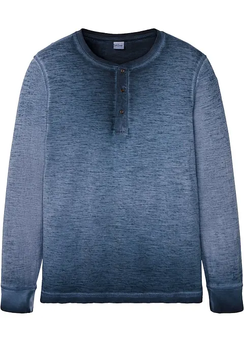 Henleyshirt aus Bio-Baumwolle in gewaschener Optik, Langarm in blau von vorne - bonprix