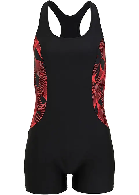 Badeanzug mit Bein schnelltrocknend in schwarz von vorne - bonprix