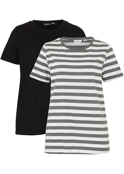 Rundhals-T-Shirt (2er Pack) in weiß von vorne - bonprix