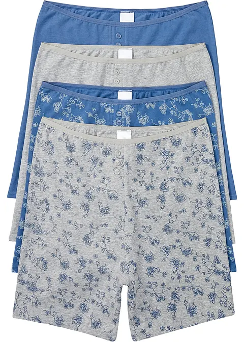 Lange Damen Boxer (4er Pack) mit Bio-Baumwolle in blau von vorne - bonprix