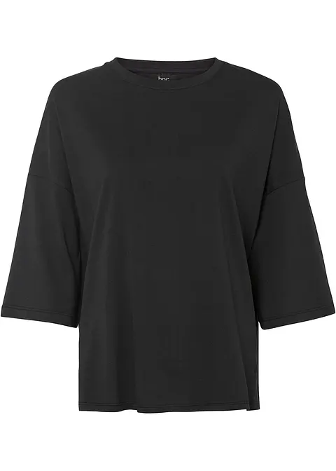 Oversize Shirt aus elastischem Bio-Baumwoll-Mix in schwarz von vorne - bonprix