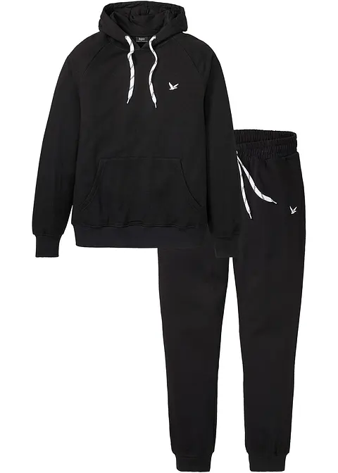 Jogginganzug (2-tlg. Set) aus reiner Baumwolle in schwarz von vorne - bonprix