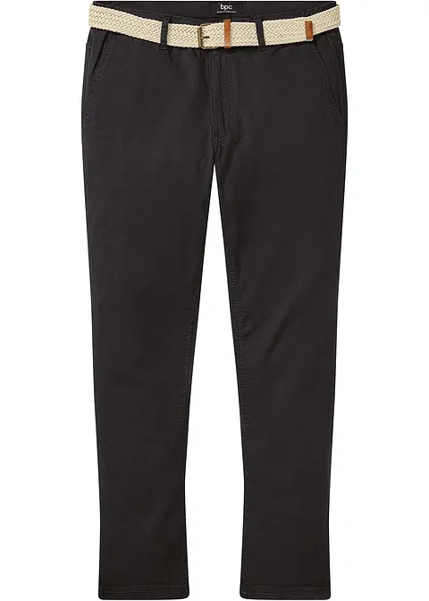 Regular Fit Stretch-Chinohose m. Komfortschnitt u. Gürtel, Straight in schwarz von vorne - bonprix