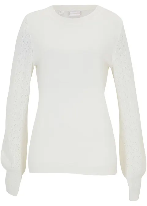 Wollpullover mit Good Cashmere Standard®-Anteil in weiß von vorne - bonprix PREMIUM