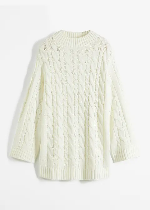 Oversized Pullover mit Zopfmuster in weiß von vorne - bonprix