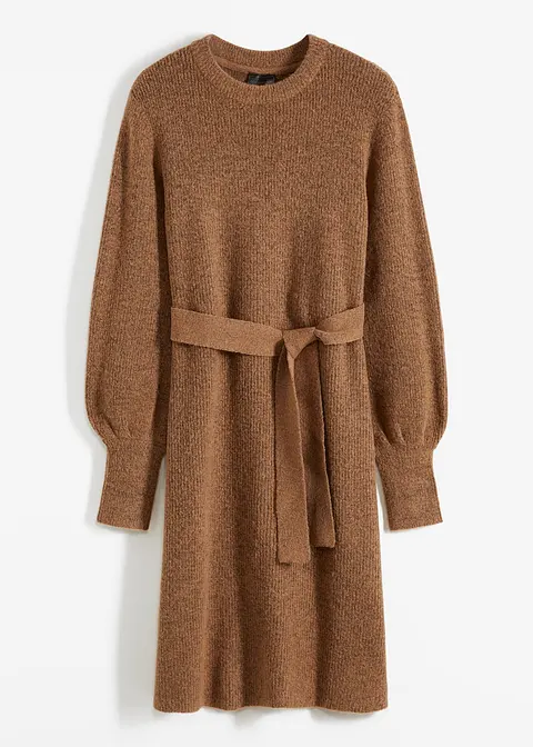 Strickkleid mit Ballonärmeln in braun von vorne - bonprix