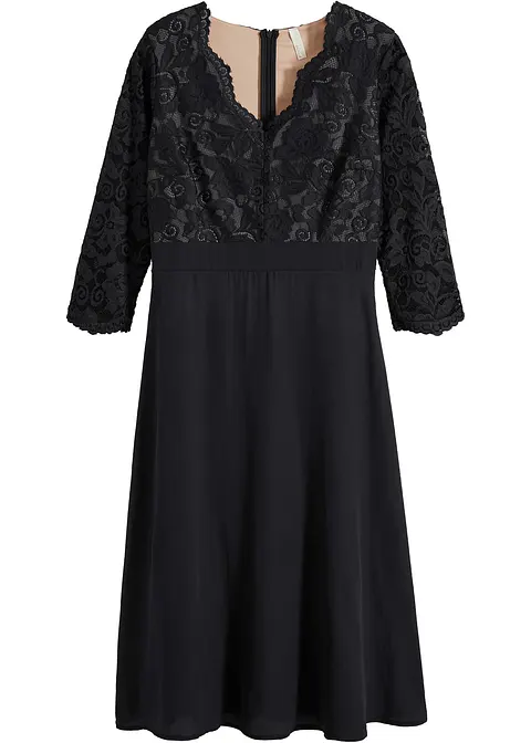 Chiffonkleid mit Spitze in schwarz von vorne - bonprix