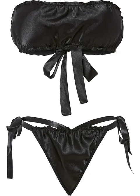 Bandeau Top zum Binden und String (2-tlg.Set) in schwarz von vorne - VENUS