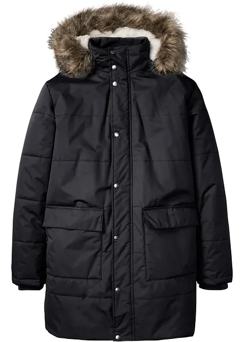 wattierte Steppjacke mit Kapuze in schwarz von vorne - bonprix