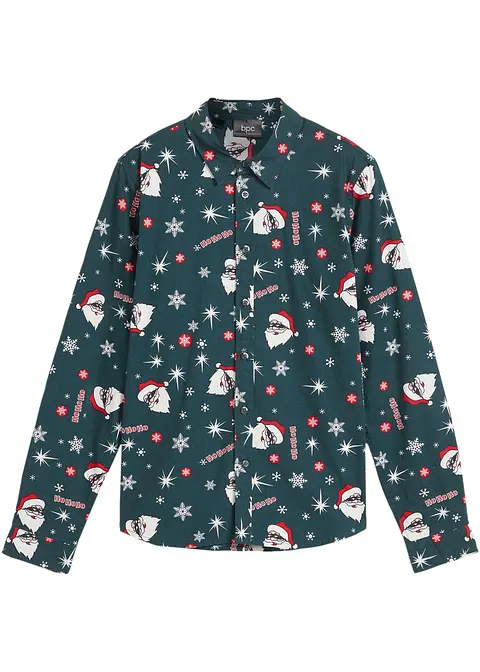 Langarmhemd mit Weihnachtsmotiv, Slim Fit in grün von vorne - bonprix