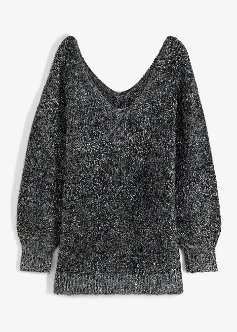 Oversized Longpullover mit Lurex in schwarz von vorne - bonprix