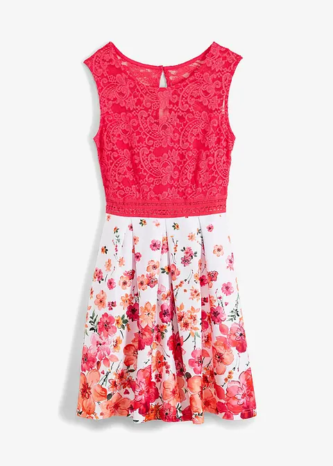 Kleid mit Spitze in pink von vorne - bonprix