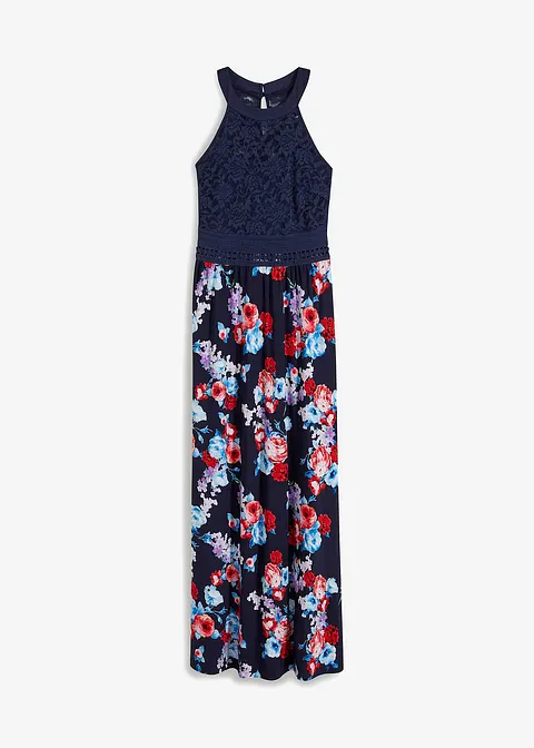 Maxikleid mit Blumenprint in blau von vorne - BODYFLIRT boutique