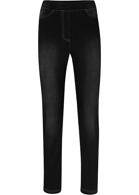 High Waist Jeggings aus leichter, elastischer Thermoqualität mit Bequembund in schwarz von vorne - bonprix