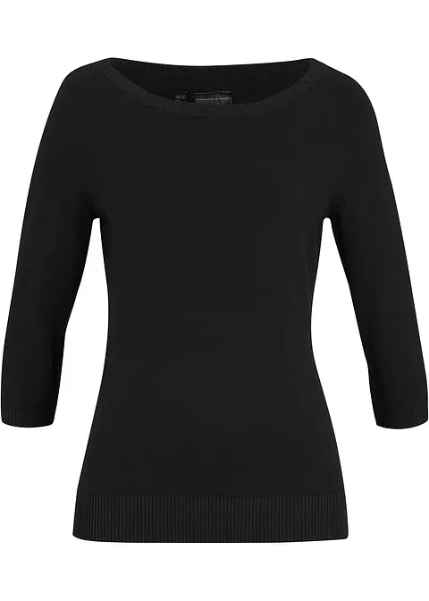 Pullover, 3/4-Arm in schwarz von vorne - bonprix