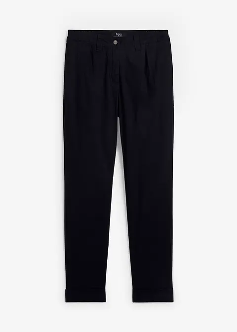 Stretch-Chino mit Bequembund und gekrempeltem Saum in schwarz von vorne - bonprix