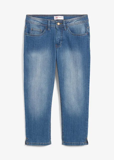 Slim Fit Jeans Mid Waist, cropped in blau von vorne - bonprix