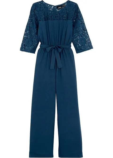 Jumpsuit mit Spitze in blau von vorne - bonprix
